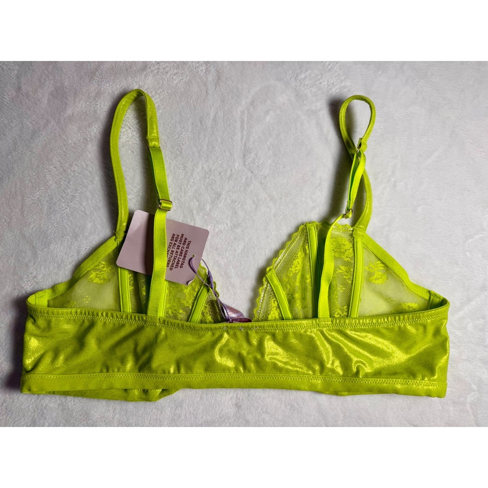 Savage X Fenty Neon Lime Green Lace Front Clasp Bra XL NWT - Picture 3 of 5